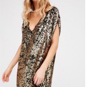 Free People | Pop Goes the Party Mini Dress| Gold and Black Sequin Mini Dress| S